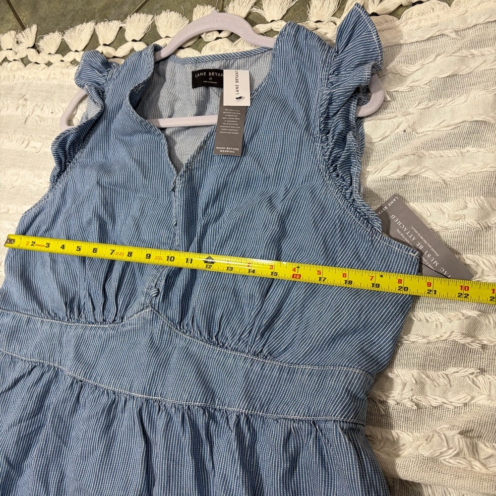 NWT Lane Bryant Dress “Denim” White Stripe Tiered Midi Dress Sz 18 Coastal Boho - Picture 8 of 11
